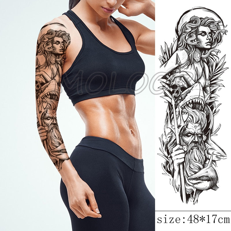tatouage éphémère Poséidon et Médusa