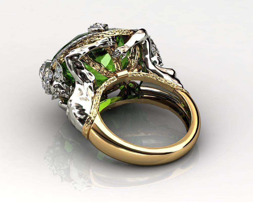 Bague Medusa émeraude et zircon